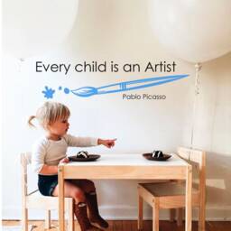 Every Child Is An Artist Wall Decal, Kids Gallery Pablo Picasso Quote, Stickers - thumbnail 3