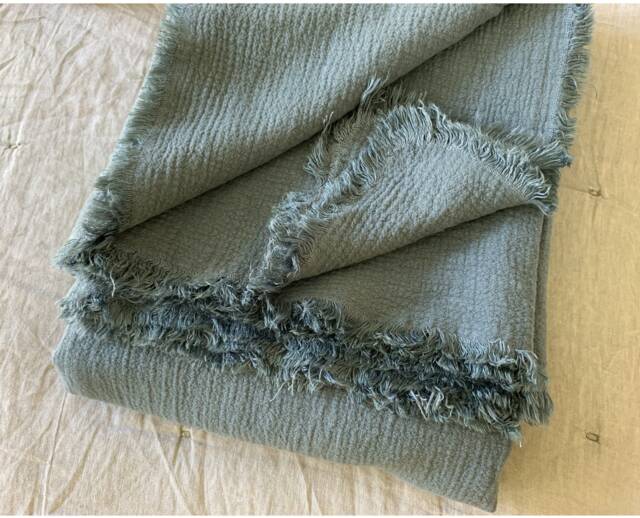 "Blueberry Natural Flax Linen Blanket With Fringe, Thick & Warm, Gorgeous Size 82""x93" - image 1