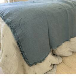 "Blueberry Natural Flax Linen Blanket With Fringe, Thick & Warm, Gorgeous Size 82""x93" - thumbnail 2