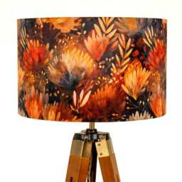 Autumn Flowers Leaves Print Velvet Lampshade Brown Orange Autumnal 20cm 25cm 30cm 35cm 40cm 45cm - Drum Lamp Shade Handmade Home Decor