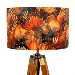 Autumn Flowers Leaves Print Velvet Lampshade Brown Orange Autumnal 25cm 30cm 35cm 40cm 45cm - Drum Lamp Shade Handmade Home Decor Ceiling - thumbnail 2