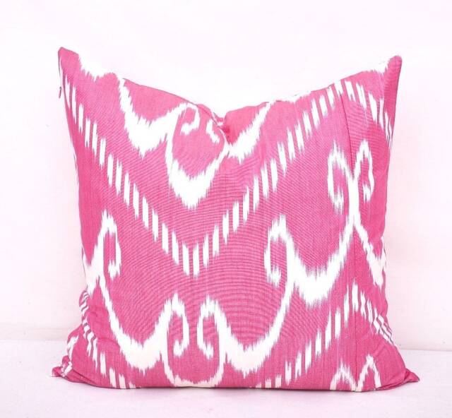 Handmade Ikat Throw Pillow Cover, Pink Accent Cushion - 20x20 Inch - image 1