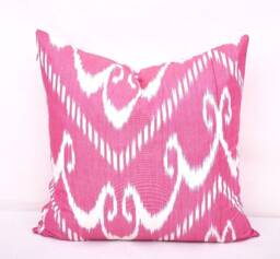 Handmade Ikat Throw Pillow Cover, Pink Accent Cushion - 20x20 Inch - thumbnail 1