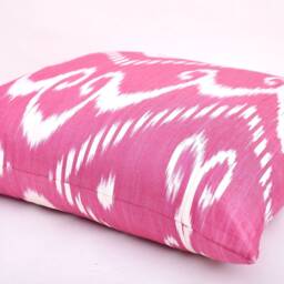 Handmade Ikat Throw Pillow Cover, Pink Accent Cushion - 20x20 Inch - thumbnail 2