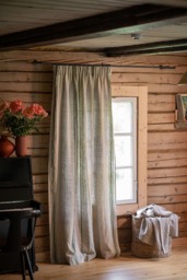 Pencil Pleat Linen Curtain - French Style Curtain, Heavyweight Natural Panel, Farmhouse For Living Room Or Bedroom
