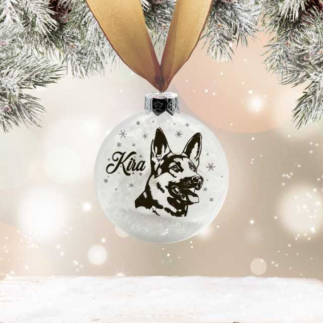 German Shepherd Alsatian Dog Personalised Ornament - Custom Glass Christmas Bauble - image 1