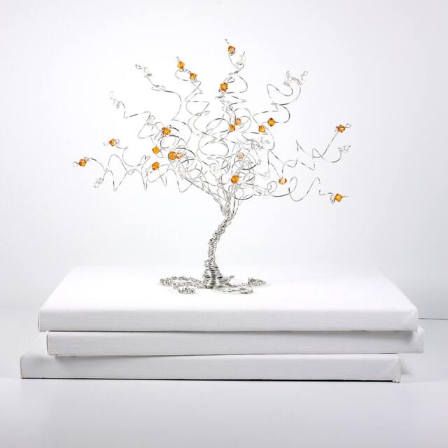 Wedding Gift Engagement Birthstone Tree Sculpture Custom Wire With Combination Of Two Birthstones - image 1