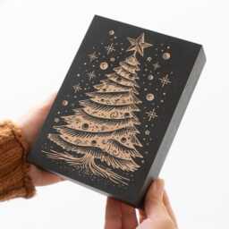 Mid Century Modern Christmas Tree Engraved Wood Panel - Block Print Wall Art, Retro Illustration Print, Holiday Home Decor Gift - thumbnail 2