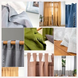 Tab Top Custom Linen Curtains Cafe Panel Shower Curtain 100% Natural European Linen 41 Color Flax Customized Size Bathroom Kitchen Drapes - thumbnail 3