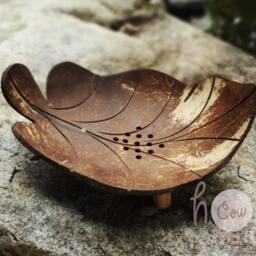 Hand Carved Coconut Shell Leaf Soap Dish, Eco Friendly Saver - thumbnail 3