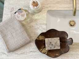 Hand Carved Coconut Shell Leaf Soap Dish, Eco Friendly Saver