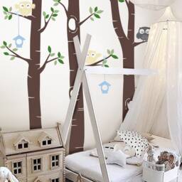 Birch Trees & Owls Nursery Wall Decal, Woodland Decor - thumbnail 2