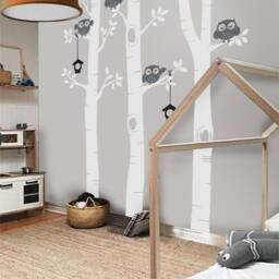 Birch Trees & Owls Nursery Wall Decal, Woodland Decor - thumbnail 3