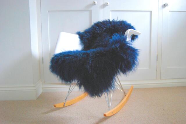 Blue Tibetan Sheepskin Rug, Genuine Mongolian Lamb Fur Throw, Chair Cover - image 1
