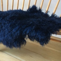 Blue Tibetan Sheepskin Rug, Genuine Mongolian Lamb Fur Throw, Chair Cover - thumbnail 2