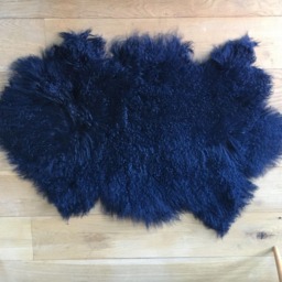 Blue Tibetan Sheepskin Rug, Genuine Mongolian Lamb Fur Throw, Chair Cover - thumbnail 4