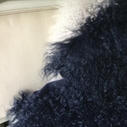 Blue Tibetan Sheepskin Rug, Genuine Mongolian Lamb Fur Throw, Chair Cover - thumbnail 3