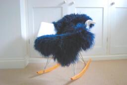 Blue Tibetan Sheepskin Rug, Genuine Mongolian Lamb Fur Throw, Chair Cover - thumbnail 1