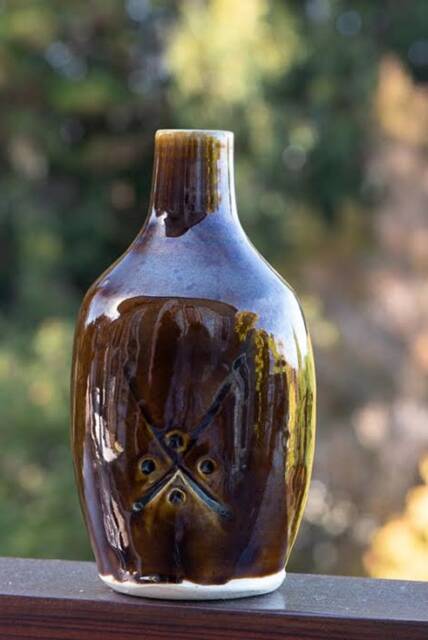 Hand-Thrown Altered Ceramic Bottle