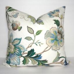 P. Kaufmann Brissac Floral Print Linen Navy Sapphire Blue Green Decorative Flower Pillow Covers Choose Size - thumbnail 2