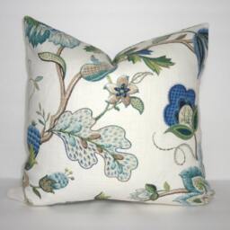 P. Kaufmann Brissac Floral Print Linen Navy Sapphire Blue Green Decorative Flower Pillow Covers Choose Size - thumbnail 3