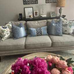 P. Kaufmann Brissac Floral Print Linen Navy Sapphire Blue Green Decorative Flower Pillow Covers Choose Size - thumbnail 4