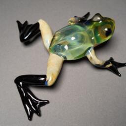Hand Blown Glass Frog Sculpture Desktop Art Gift - thumbnail 2