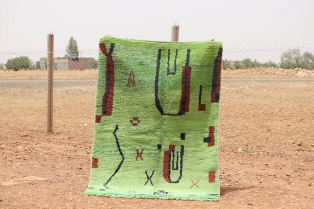 Handwoven Wool Berber Rug Abstract Green Moroccan Boho Rug - image 1