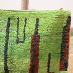 Handwoven Wool Berber Rug Abstract Green Moroccan Boho Rug - thumbnail 2