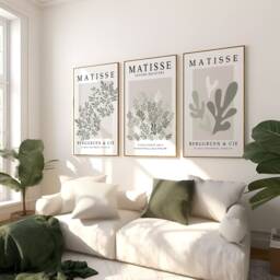 Green Set Of 3 Abstract Henri Matisse Prints, Modern, Gallery Wall Art, Bedroom, Living Room Decor, Neurtal 2460 - thumbnail 1