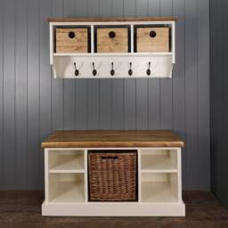 Hallway Set Shoe Bench, Coat Rack, Wicker Basket & Wooden Boxes - thumbnail 2