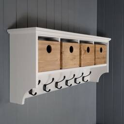 Hallway Set Shoe Bench, Coat Rack, Wicker Basket & Wooden Boxes - thumbnail 3
