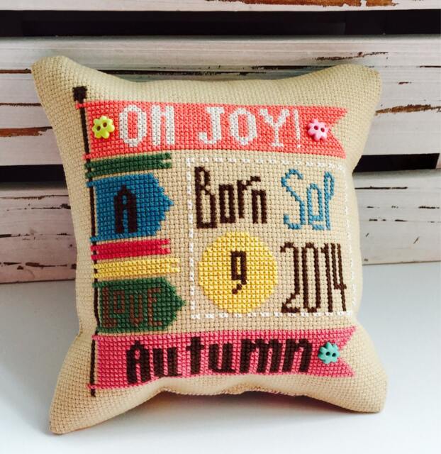 Custom Baby Girl Cross Stitch Pillow Nursery Stats Keepsake - image 1