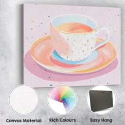 Elegant Pink Tea Cup Watercolour Illustration Canvas Wall Art Print Decor Picture Ready To Hang - thumbnail 2