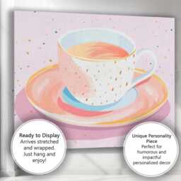 Elegant Pink Tea Cup Watercolour Illustration Canvas Wall Art Print Decor Picture Ready To Hang - thumbnail 3