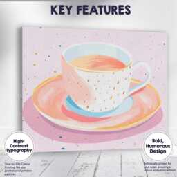 Elegant Pink Tea Cup Watercolour Illustration Canvas Wall Art Print Decor Picture Ready To Hang - thumbnail 1