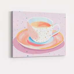 Elegant Pink Tea Cup Watercolour Illustration Canvas Wall Art Print Decor Picture Ready To Hang - thumbnail 4