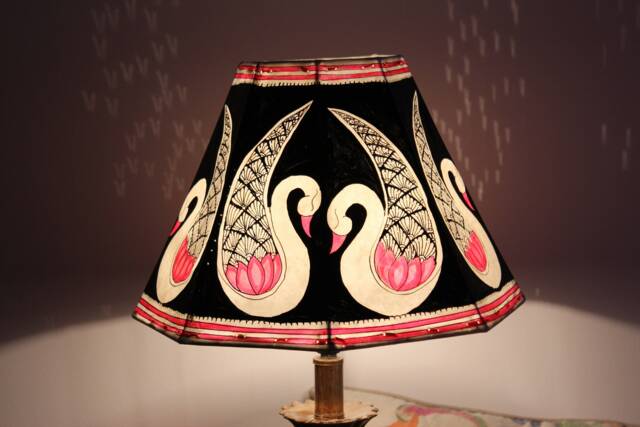 Pink Duet Swan Lampshade/ Handmade Leather Table Lampshade - image 1
