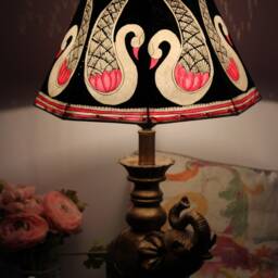 Pink Duet Swan Lampshade/ Handmade Leather Table Lampshade - thumbnail 2