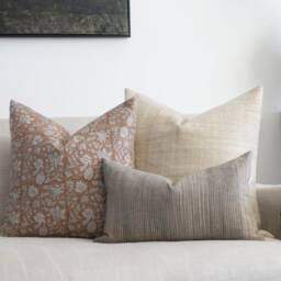 Julia -- Designer Rusty Brown Floral Linen Pillow Cover Block Print Farmhouse Rust Neutral - thumbnail 2