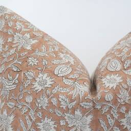 Julia -- Designer Rusty Brown Floral Linen Pillow Cover Block Print Farmhouse Rust Neutral - thumbnail 3
