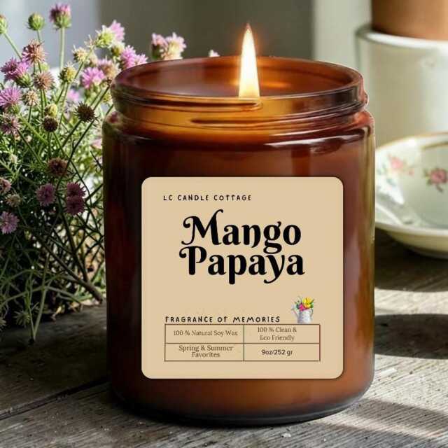 Mango Papaya Tropical Soy Candle - Vegan Scented Natural Wax Home Decor Gift - image 1
