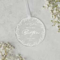 Mr & Mrs Personalised Frosted Ornament - Newly Wed Gift Christmas Bauble New Couple -Christmas For Her - thumbnail 1