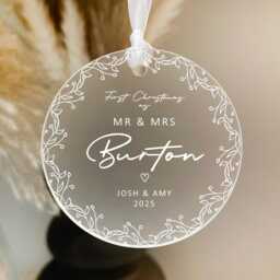Mr & Mrs Personalised Frosted Ornament - Newly Wed Gift Christmas Bauble New Couple -Christmas For Her - thumbnail 2