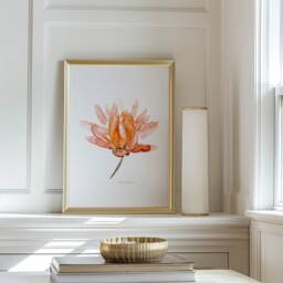 Orange Lotus Watercolor Art Print, Spiritual Zen Decor - thumbnail 2