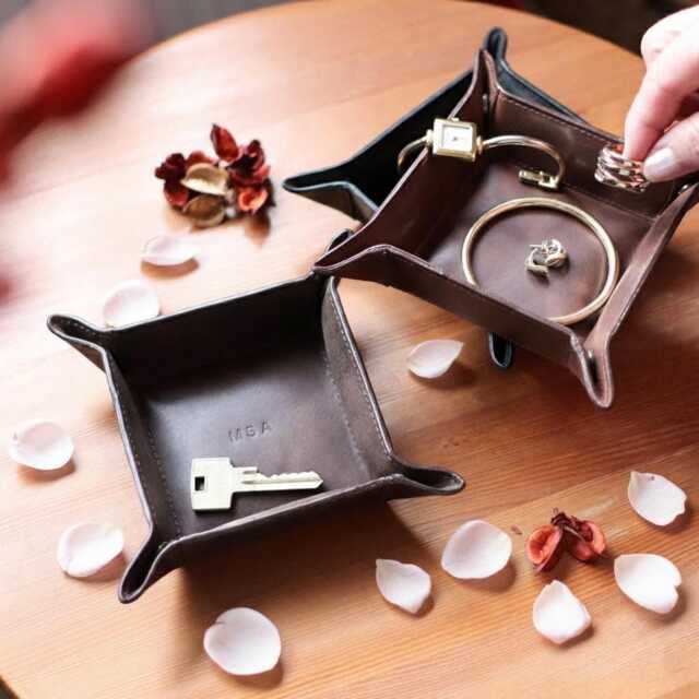 Personalised Vintage Leather Coin & Key Tray Wedding Gift For Him Or Her - image 1