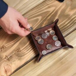 Personalised Vintage Leather Coin & Key Tray Wedding Gift For Him Or Her - thumbnail 3