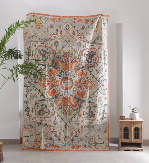 Blue Orange Distressed Vintage Rug Machine Washable Boho Persian Style - image 1
