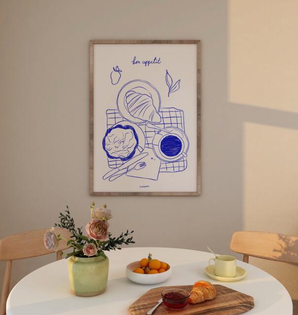 Bon Appetit Print, Vintage Food Illustration, Kitchen Wall Art - image 1