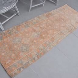 Orange Bedroom Rugs, Rugs For Entry, Herki Rug, 2.6x7.9 Ft Accent , Turkish Anatolian Vintage Aztec Nursery - thumbnail 2